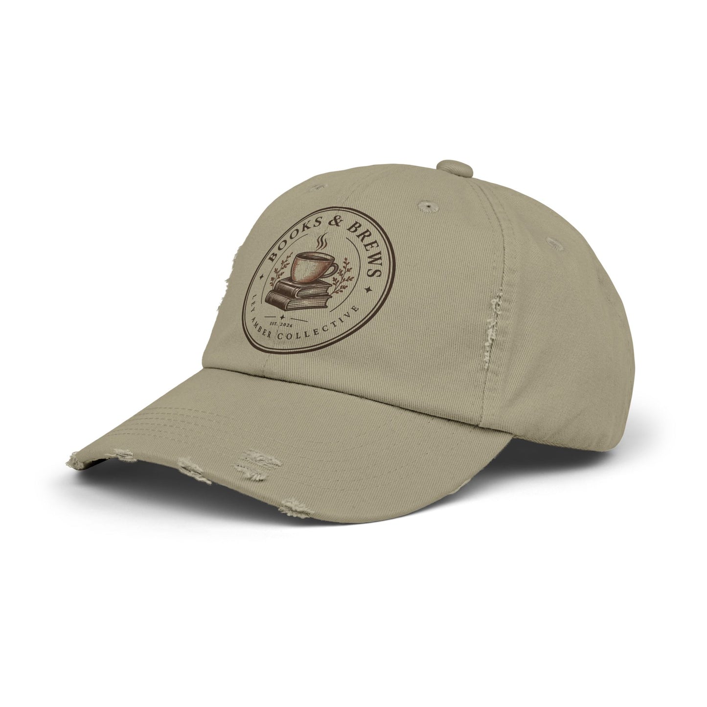 Books & Brews Distressed Cap — Coffee Lover Baseball Hat