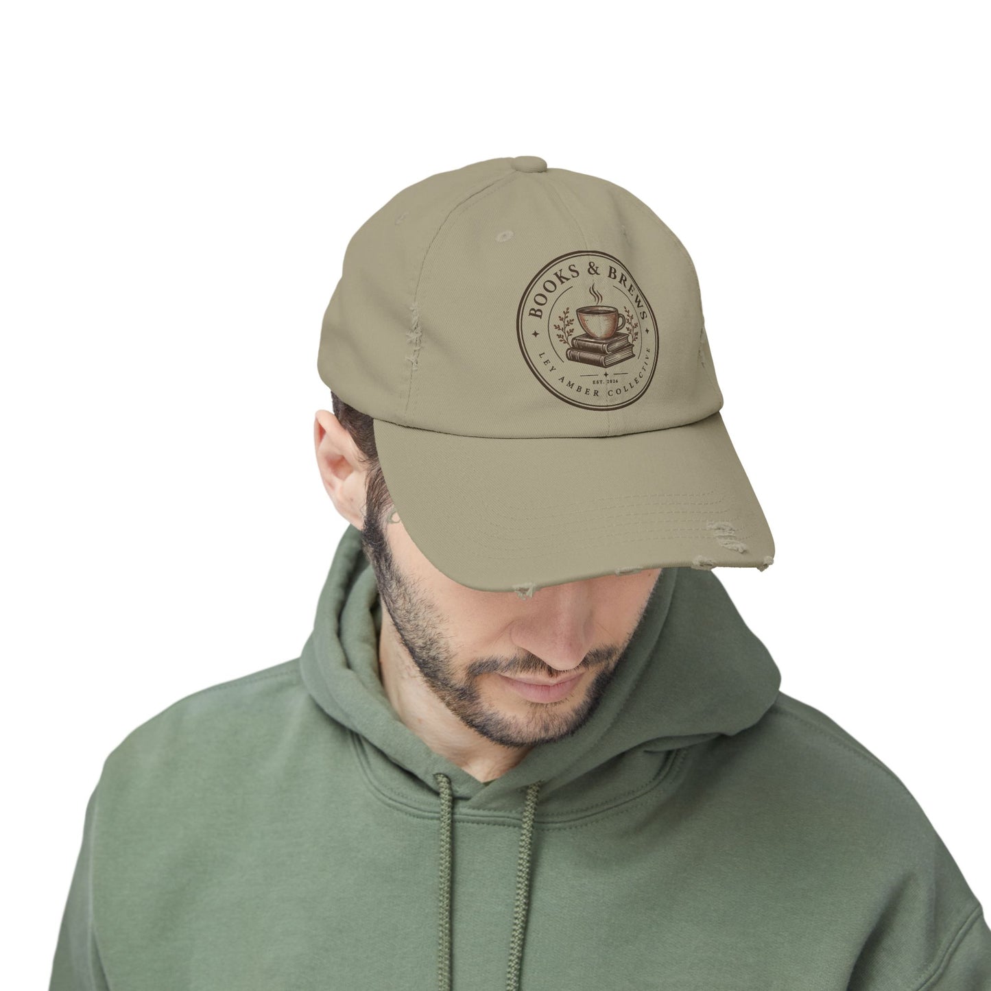 Books & Brews Distressed Cap — Coffee Lover Baseball Hat