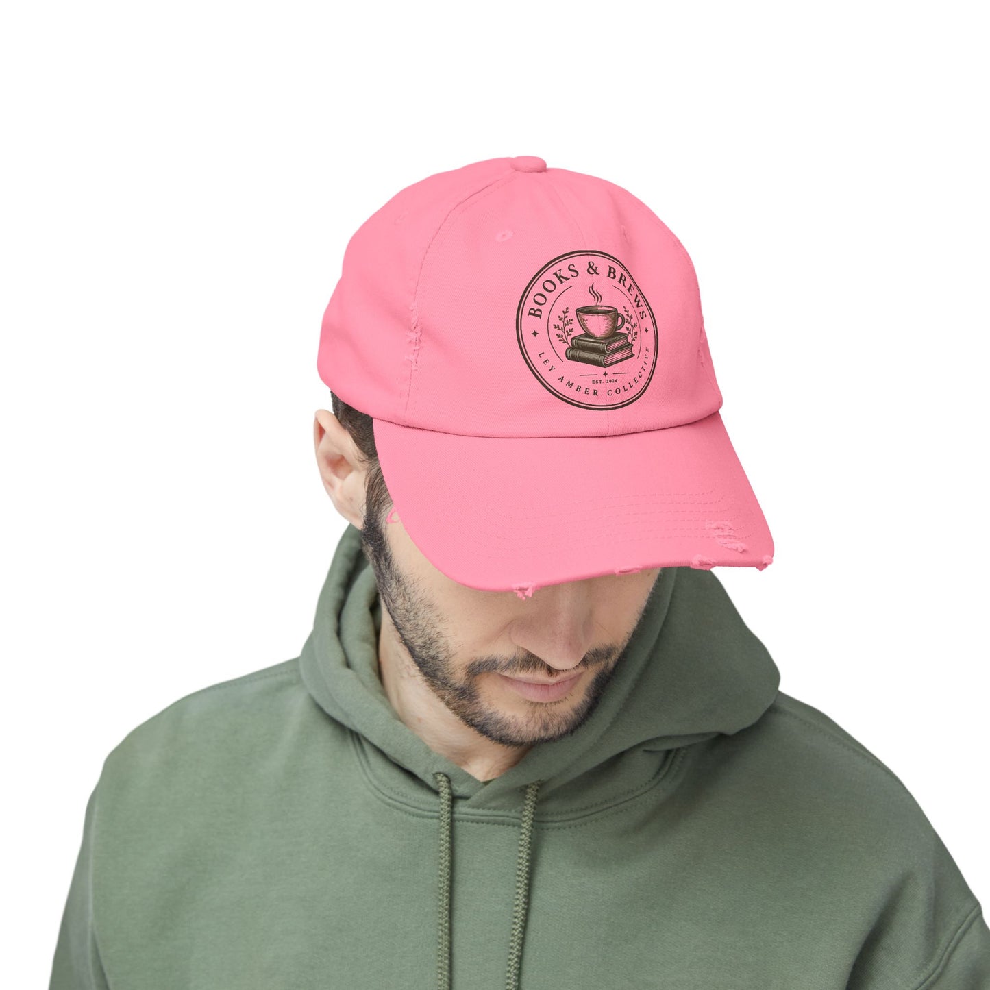 Books & Brews Distressed Cap — Coffee Lover Baseball Hat