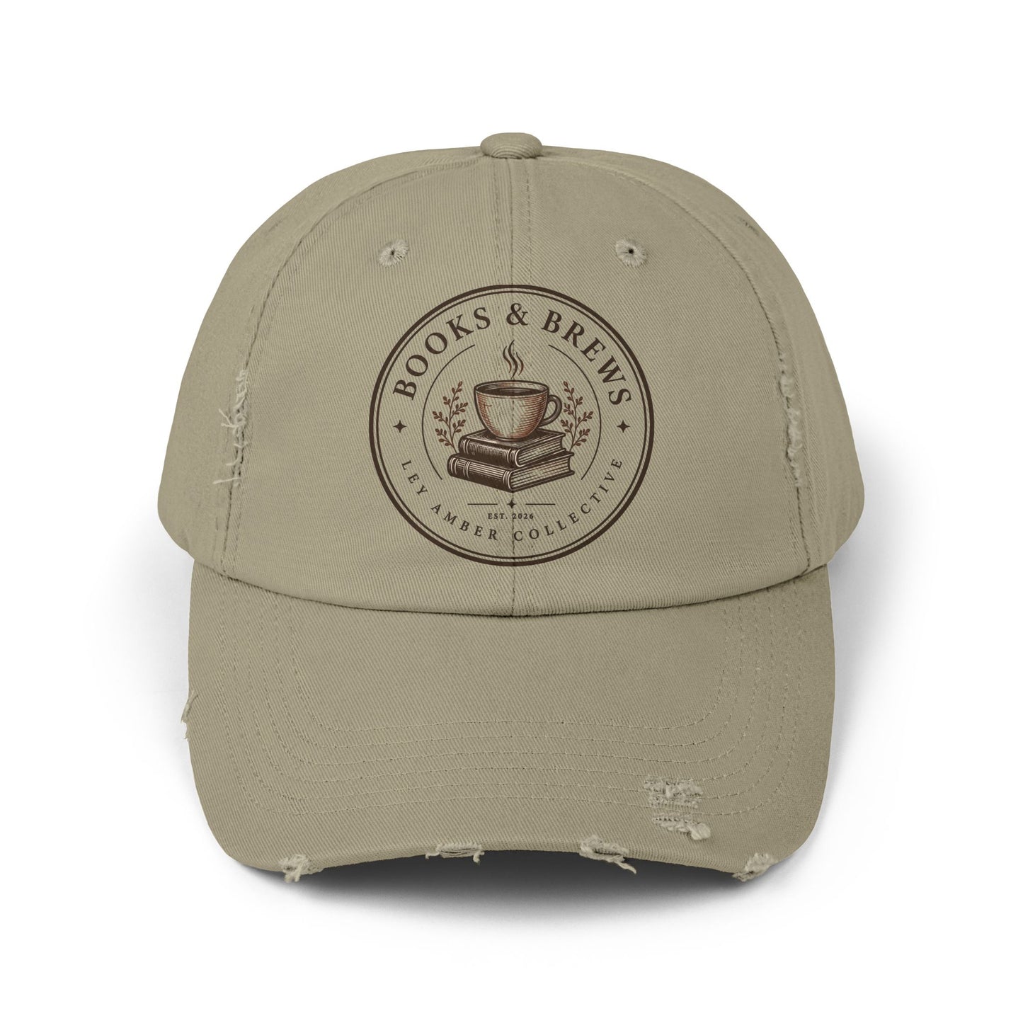 Books & Brews Distressed Cap — Coffee Lover Baseball Hat
