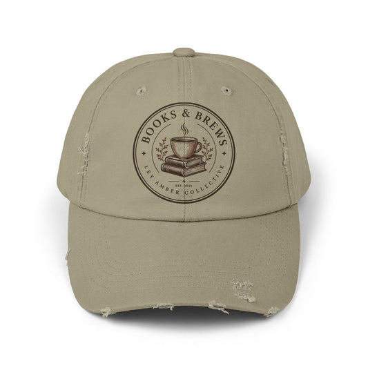 Books & Brews Distressed Cap — Coffee Lover Baseball Hat