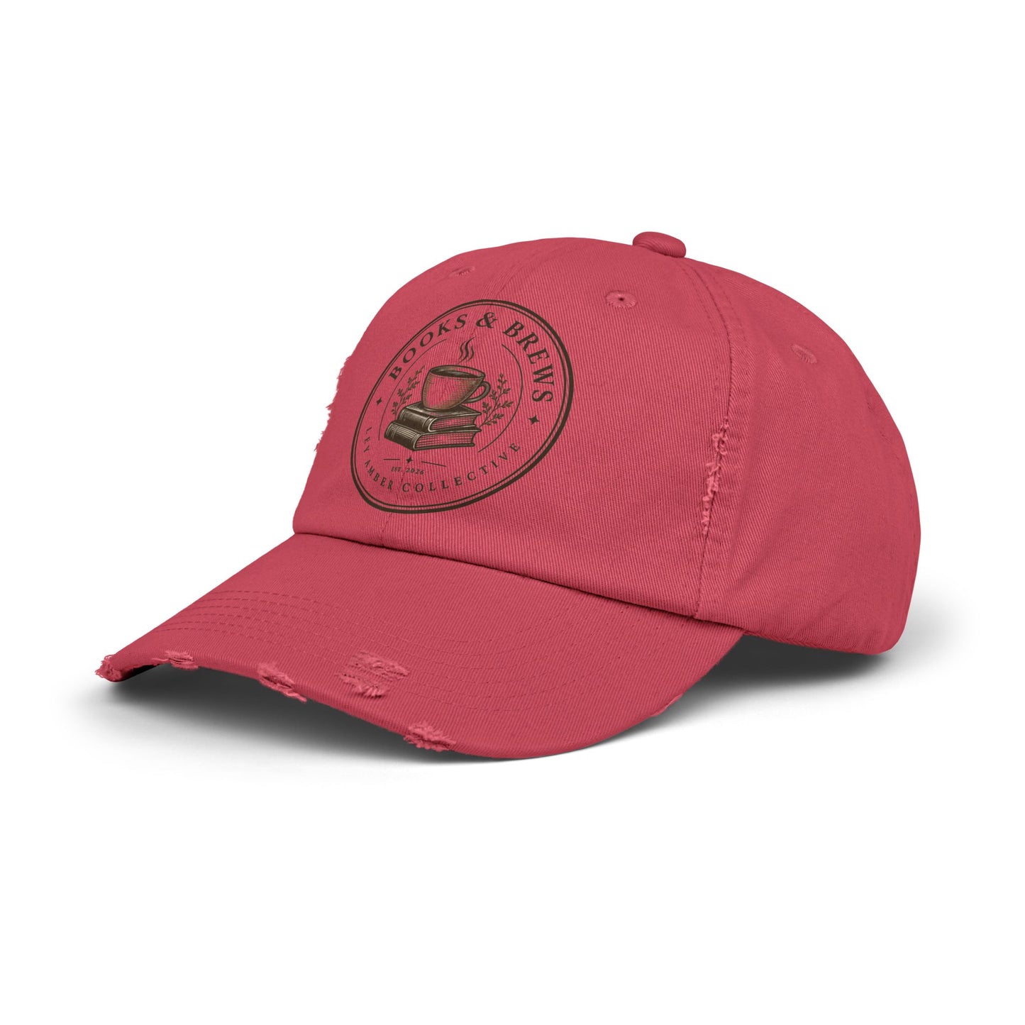 Books & Brews Distressed Cap — Coffee Lover Baseball Hat
