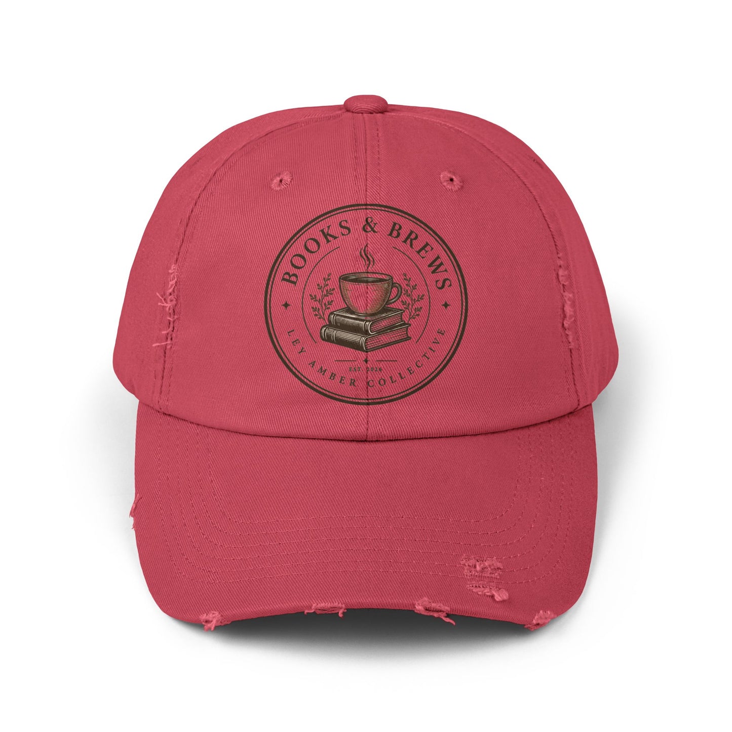 Books & Brews Distressed Cap — Coffee Lover Baseball Hat