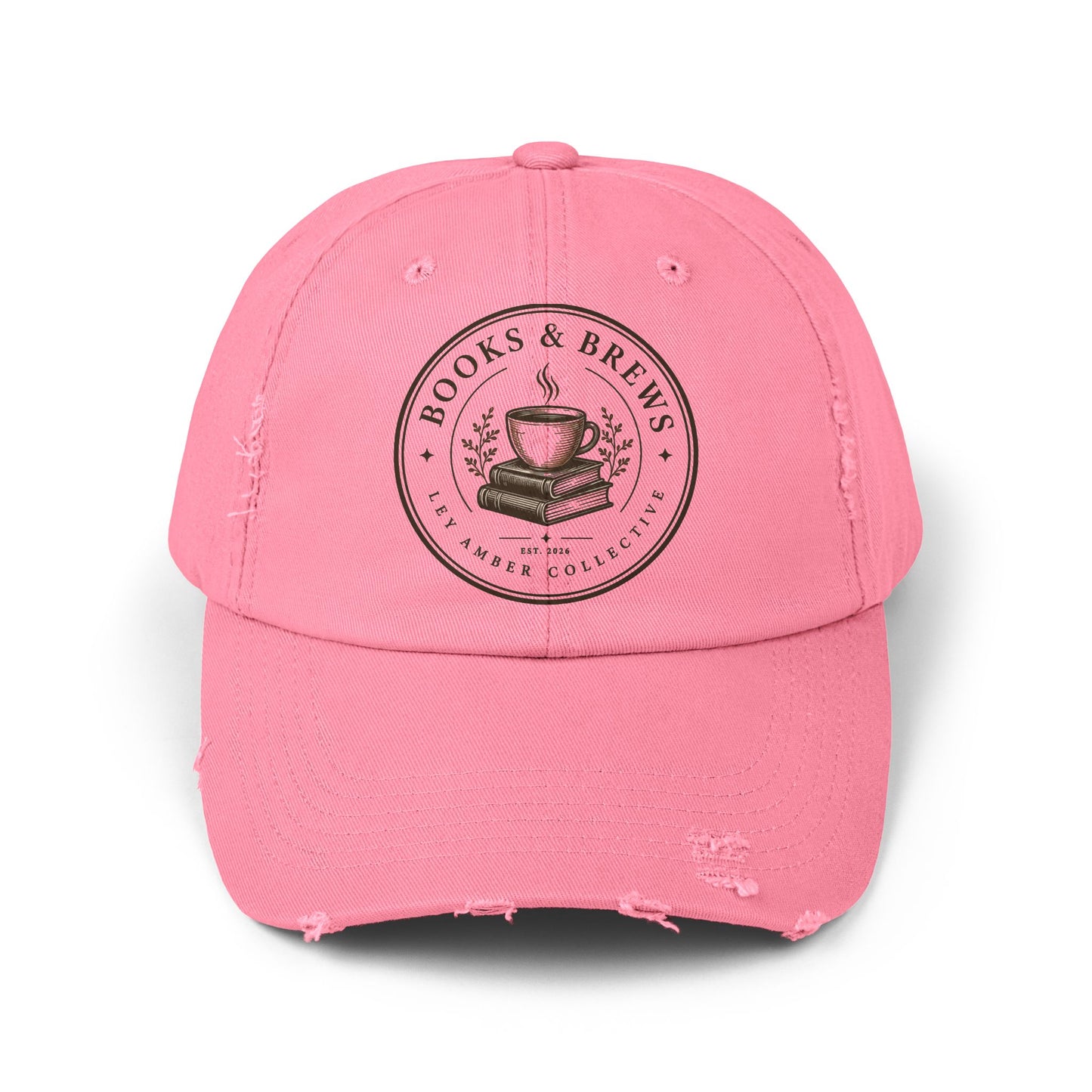 Books & Brews Distressed Cap — Coffee Lover Baseball Hat