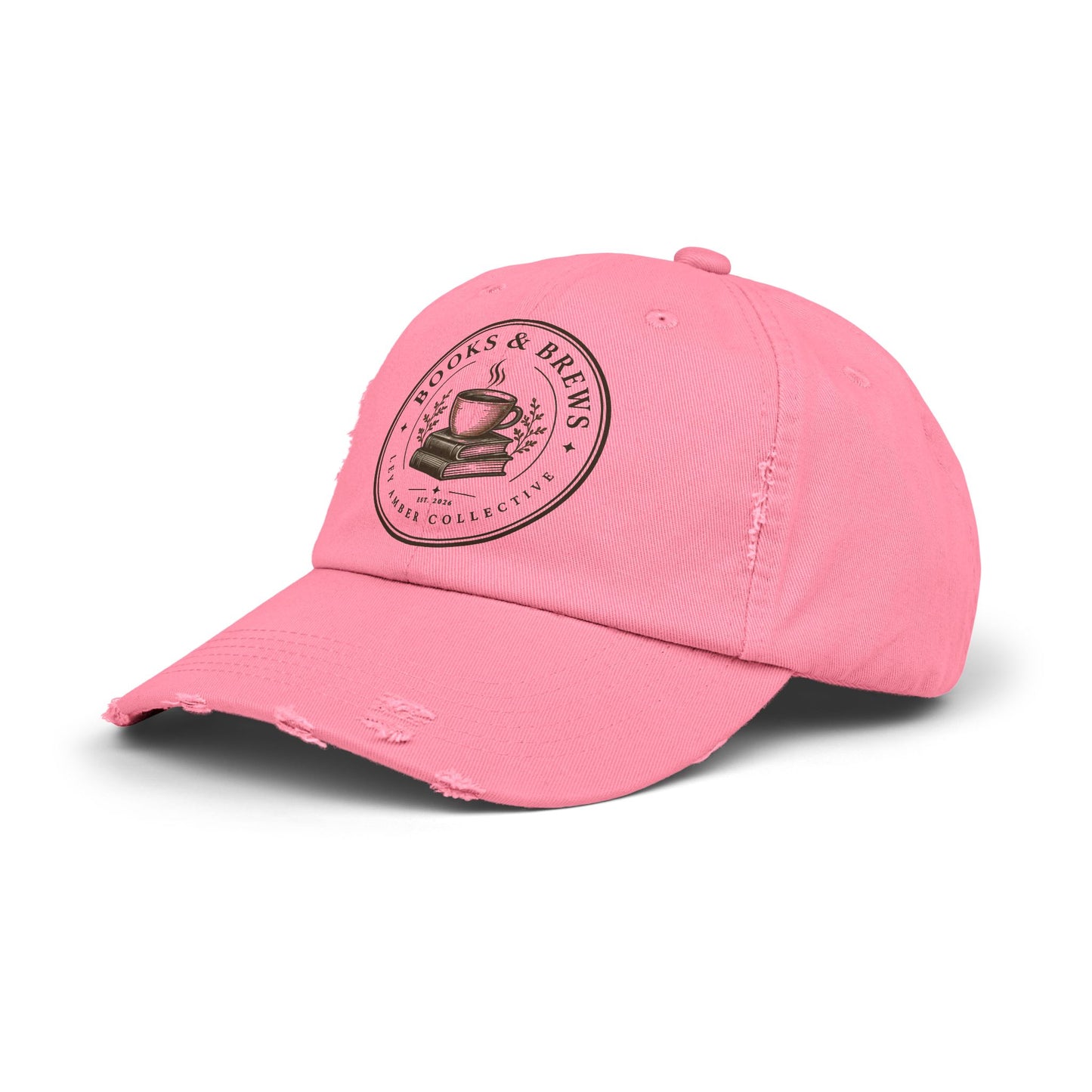 Books & Brews Distressed Cap — Coffee Lover Baseball Hat