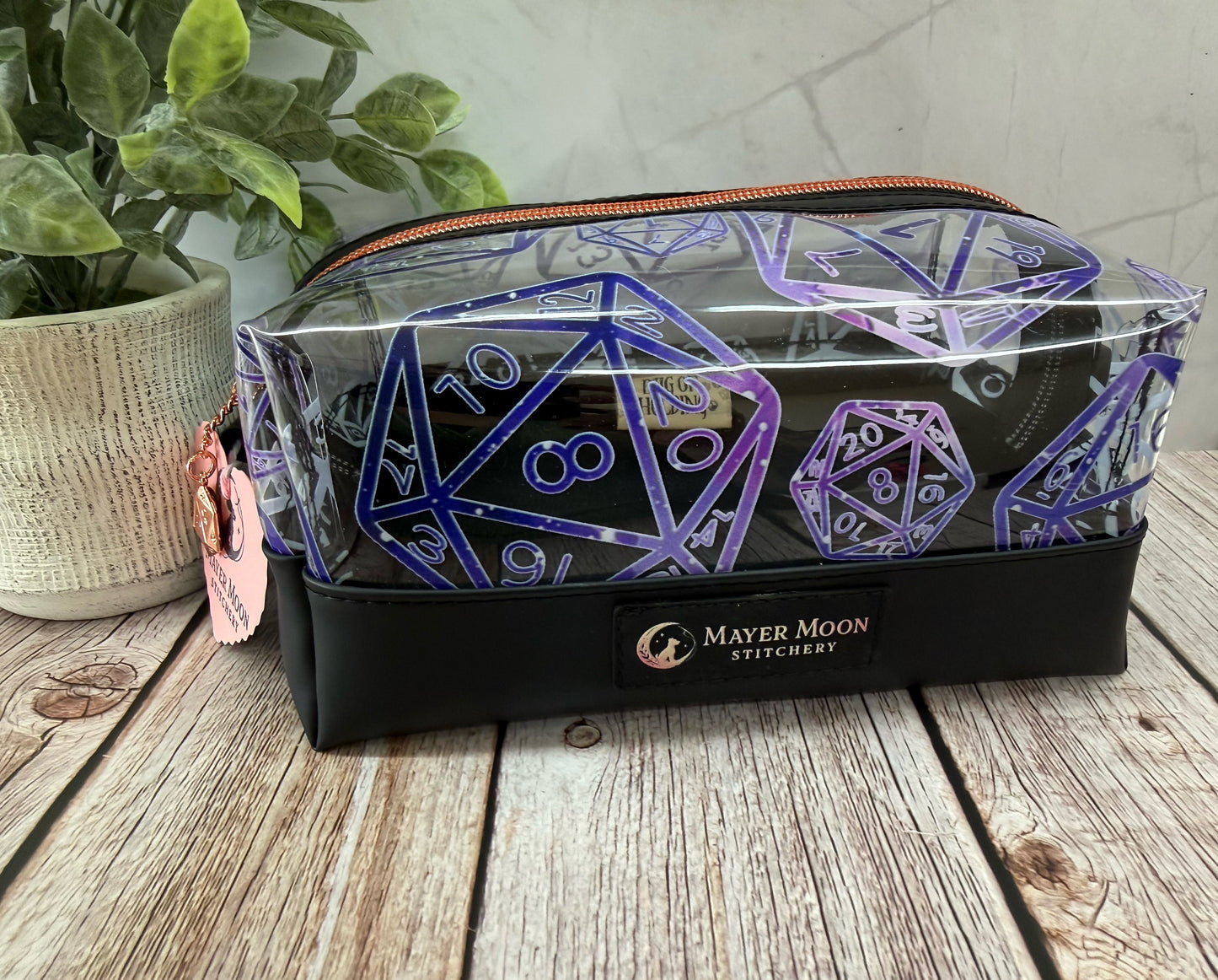 4x9 two toned boxy bag with semi clear vinyl with 20 sided die design
