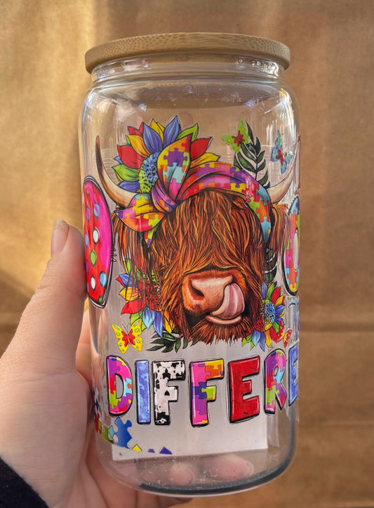 Highland Cow Awareness 16oz Glass Cup